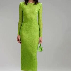 Self Portrait Green Mesh Rhinestone Dress